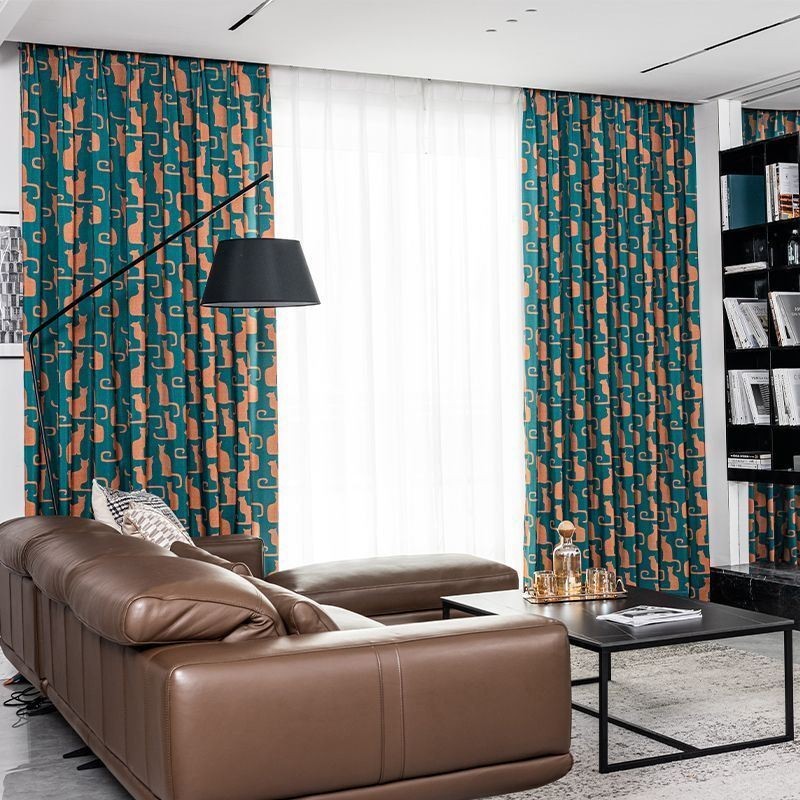 Måttbeställd Bomullsgardin Kattungetryckt Nordisk Stil