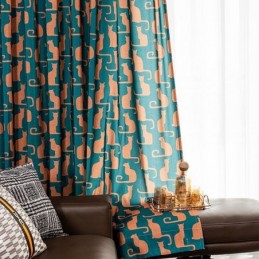 Måttbeställd Bomullsgardin Kattungetryckt Nordisk Stil