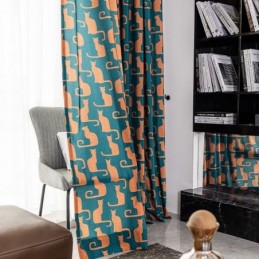 Måttbeställd Bomullsgardin Kattungetryckt Nordisk Stil