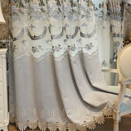 Chenille Halvmörkläggningsgardiner I Kinesisk Stil Med Bergsbroderi För Vardagsrum/Sovrum