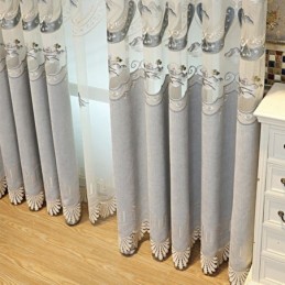 Chenille Halvmörkläggningsgardiner I Kinesisk Stil Med Bergsbroderi För Vardagsrum/Sovrum