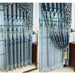 Chenille Halvmörkläggningsgardiner Europeisk Stil Blombroderi Vardagsrum Sovrum