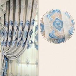 Mönstrad Chenillegardin Med Broderi, Europeisk Blommönster, Halvmörkläggande, För Vardagsrum/Sovrum