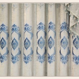 Mönstrad Chenillegardin Med Broderi, Europeisk Blommönster, Halvmörkläggande, För Vardagsrum/Sovrum