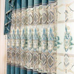 Mönstrad Chenillegardin Med Broderi, Europeisk Blommönster, Halvmörkläggande, För Vardagsrum/Sovrum