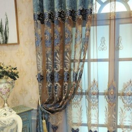 Mörkläggande Chenillegardin Med Måttbeställning, Europeisk Blombroderi, Vardagsrumssovrum