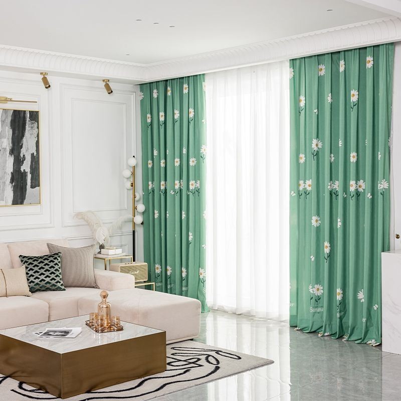 Måttbeställd Bomullsgardin I Nordisk Stil Med Blommönster