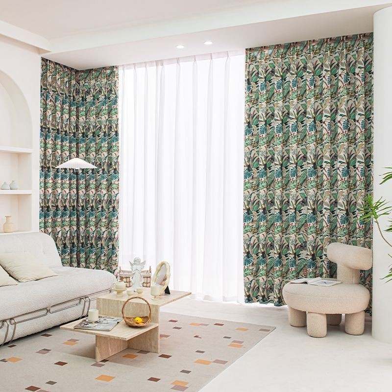 Amerikansk Bomullsgardin Måttbeställd Gardin Med Växttryck