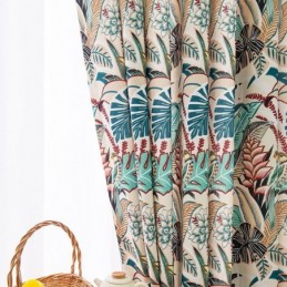 Amerikansk Bomullsgardin Måttbeställd Gardin Med Växttryck