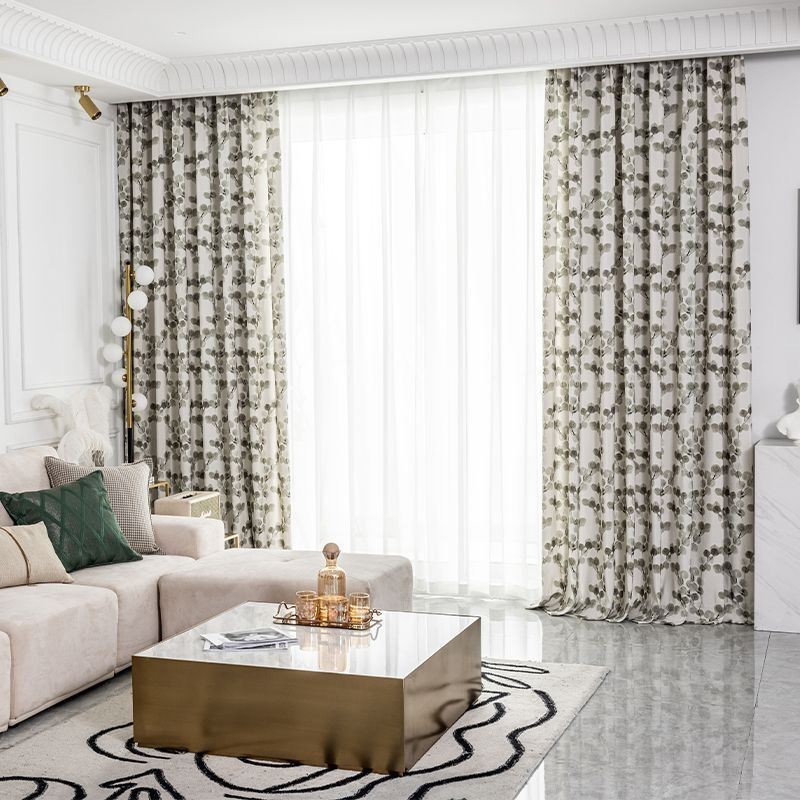 Måttbeställd Bomullsgardin Med Bladmönster, Nordiskt Tryck