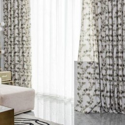 Måttbeställd Bomullsgardin Med Bladmönster, Nordiskt Tryck