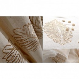 Mörkläggningsgardin I Bomull Och Linne I Nordisk Bomull, Måttbeställd, Broderad Lövgardin För Vardagsrum Och Sovrum