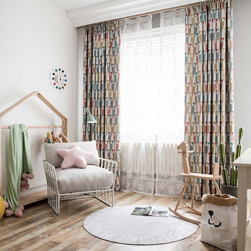 Modern Tecknad Gardin Måttbeställd Gardin Söt Uggla Tryck Mjuk Mörkläggningsgardin Barnrumstyg