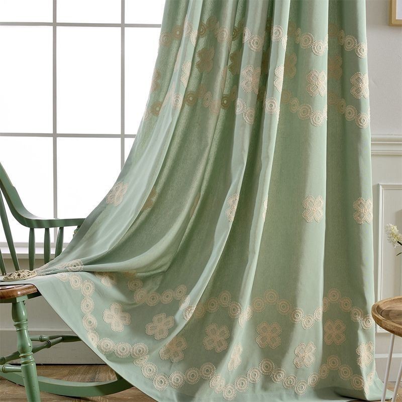 Mörkläggningsgardin I Bomull I Nordisk Stil, Måttbeställd Gardin Med Blommotiv, Broderad