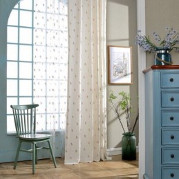 Blommig Broderad Gardin Måttbeställd Nordisk Bomull För Vardagsrum/Sovrum