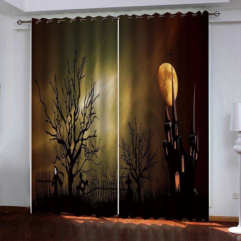 Måttbeställd Gardin Gardin Horror Castle Digitaltryck Amerikanska Gardiner