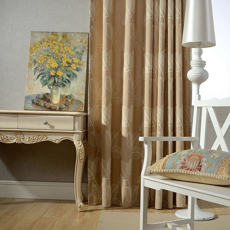 Mörkläggningsgardin I Bomull Och Linne, Måttbeställd, Nordisk Lövverk, Broderad För Vardagsrum Och Sovrum