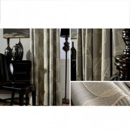 Mörkläggningsgardin I Bomull Och Linne, Måttbeställd, Nordisk Lövverk, Broderad För Vardagsrum Och Sovrum