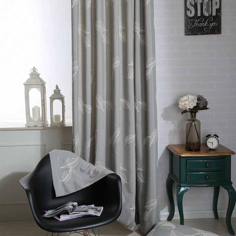 Mörkläggningsgardin I Bomull, Måttbeställd, Broderad Nordisk Lövgardin, För Vardagsrum/Sovrum