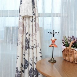 Nordiska Bomullsmörkläggningsgardiner Med Tryck, Blommigt Fönster För Vardagsrum/Sovrum