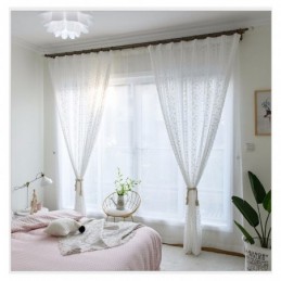 Fransk Spets Floret Voile Transparent Gardin Måttbeställd Gardinpanel Balkong Vardagsrum Ett