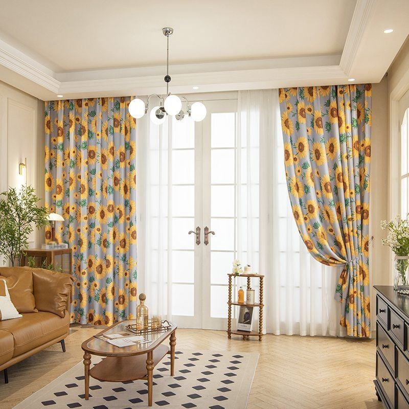 Gardin I Polybomull Måttbeställd Gardin Halvmörkläggningsgardiner Med Amerikanskt Solrostryck