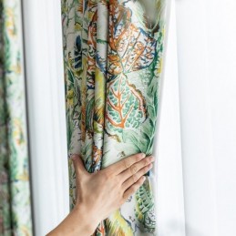 Måttbeställda Gardingardiner Oljemålade Löv Amerikanskt Tryckta Mörkläggningsgardiner