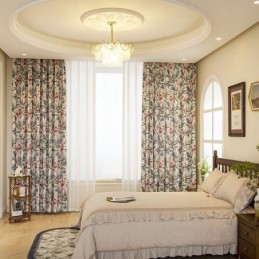 Amerikansk Polybomullsgardin Måttbeställda Gardiner Växttryckta Mörkläggningsgardiner