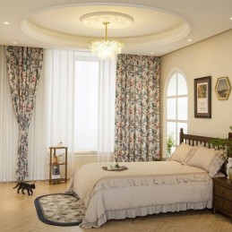 Amerikansk Polybomullsgardin Måttbeställda Gardiner Växttryckta Mörkläggningsgardiner