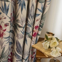 Amerikansk Polybomullsgardin Måttbeställda Gardiner Växttryckta Mörkläggningsgardiner