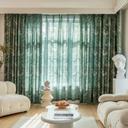 Amerikansk Polybomullsgardin Måttbeställd Gardin Växttryckta Halvmörkläggningsgardiner