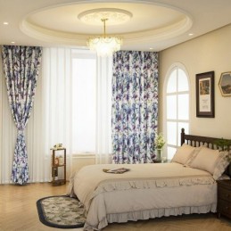 Måttbeställd Gardin Blommigt Tryck Amerikanska Halvmörkläggningsgardiner