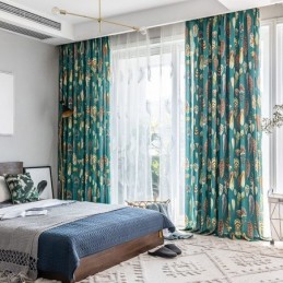 Polybomullsgardin Måttbeställd Gardin Fjädertryckta Amerikanska Halvmörkläggningsgardiner