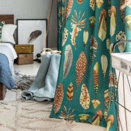 Polybomullsgardin Måttbeställd Gardin Fjädertryckta Amerikanska Halvmörkläggningsgardiner