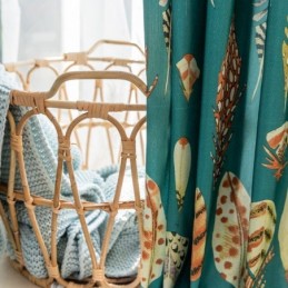 Polybomullsgardin Måttbeställd Gardin Fjädertryckta Amerikanska Halvmörkläggningsgardiner