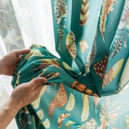 Polybomullsgardin Måttbeställd Gardin Fjädertryckta Amerikanska Halvmörkläggningsgardiner