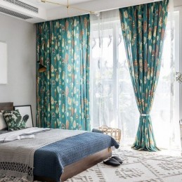 Polybomullsgardin Måttbeställd Gardin Fjädertryckta Amerikanska Halvmörkläggningsgardiner