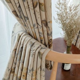 Mörkläggningsgardin I Linne, Måttbeställd, Tryckt Med Växt, För Vardagsrum Och Sovrum