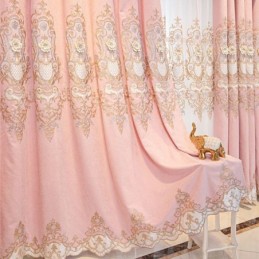Mörkläggningsgardin I Chenille, Måttbeställd, Europeisk Stil, Blombroderi, För Vardagsrum/Sovrum