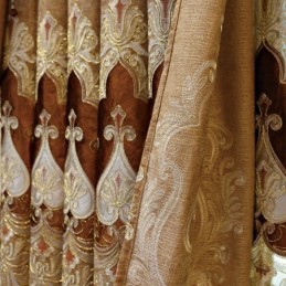 Mörkläggningsgardin I Chenille Med Måttbeställning, Europeisk Blombroderi, För Vardagsrum Och Sovrum