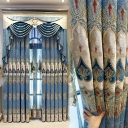 Mörkläggningsgardin I Chenille Med Måttbeställning, Europeisk Blombroderi, För Vardagsrum Och Sovrum