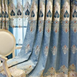 Mörkläggningsgardin I Chenille Med Måttbeställning, Europeisk Blombroderi, För Vardagsrum Och Sovrum