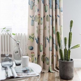 Kreativ Kaktusmönstrad Gardin Måttbeställd Kromatisk Halvmörkläggningsgardin Vardagsrum Sovrum Barntyg
