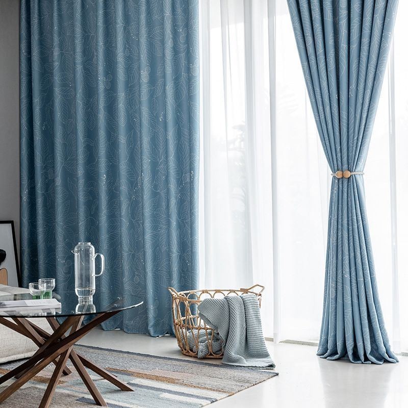 Nordisk Mörkläggningsgardin Måttbeställd Gardin För Vardagsrum Sovrum Tryckta Löv