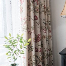 Mörkläggningsgardin I Bomull Och Linne, Måttbeställd, Tryckt Med Växt, För Vardagsrum Och Sovrum