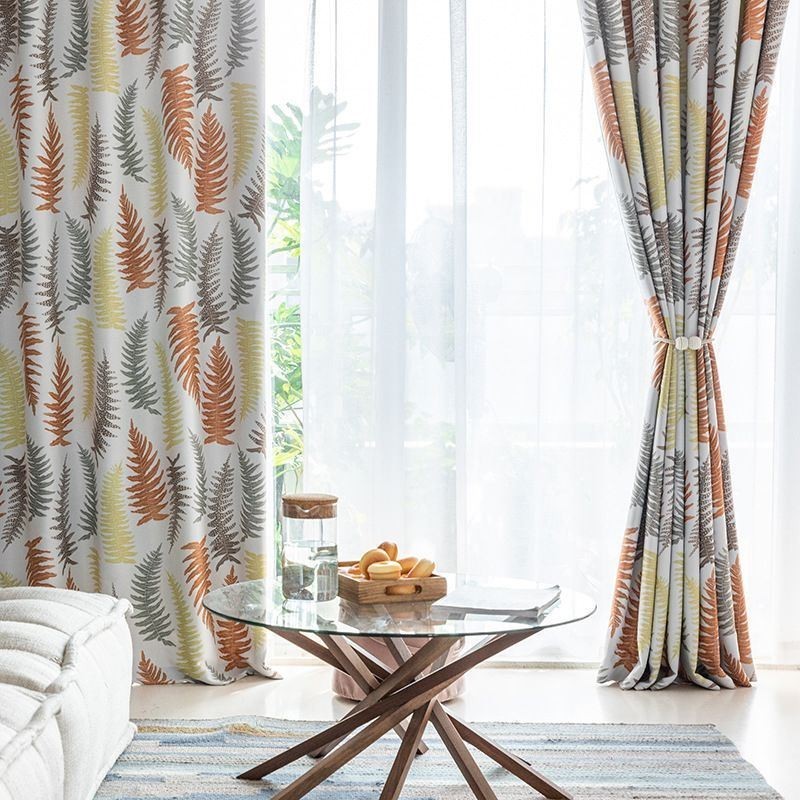 Nordiska Mörkläggningsgardiner Med Ormbunksbladstryck För Vardagsrum/Sovrum
