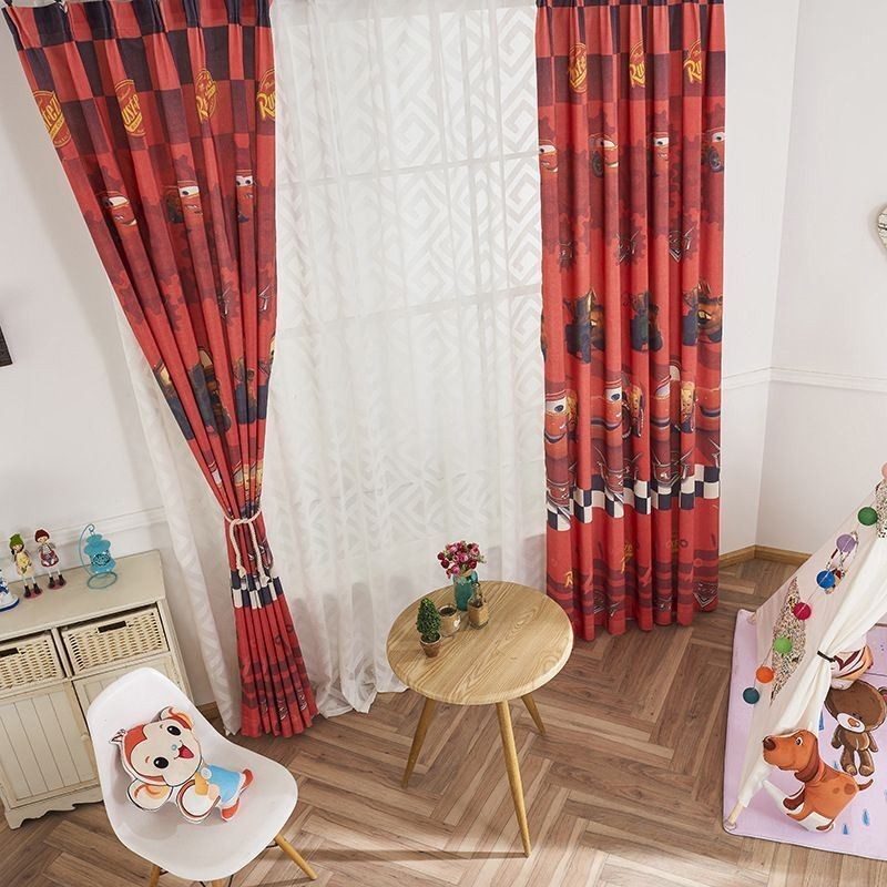 Mörkläggningsgardiner I Bomull Med Tecknad Bil I Barnstil