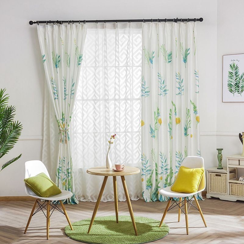 Nordisk Mörkläggningsgardin Måttbeställd Gardin Med Tryckta Löv För Vardagsrum/Sovrum