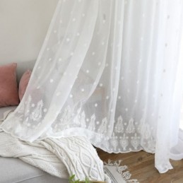 Andningsbar Transparent Gardin Måttbeställd Gardin Vit Alla Matchande Broderi Vardagsrum