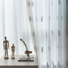 Nordisk Enkel, Skir Gardin, Måttbeställd, Gardin, Lantlig Löv, Vit Broderi, Sovrum, Vardagsrum, Tyg